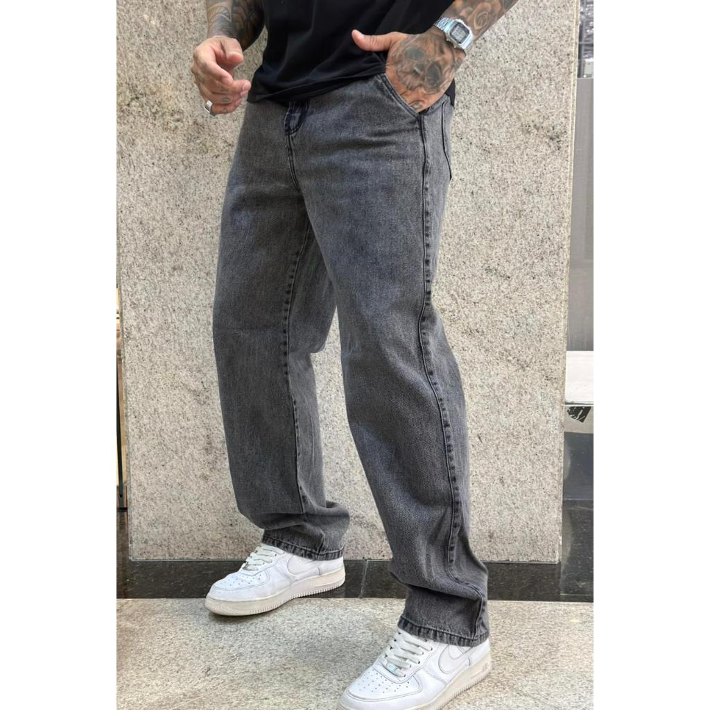 Calça Jeans Estonada balão corte reto