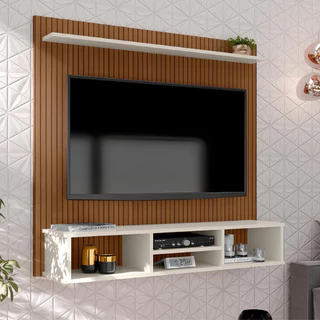 Painel Ripado para TVs até 50 Polegadas com Nicho e Prateleira Ideal Sala Quarto Suporte Estante