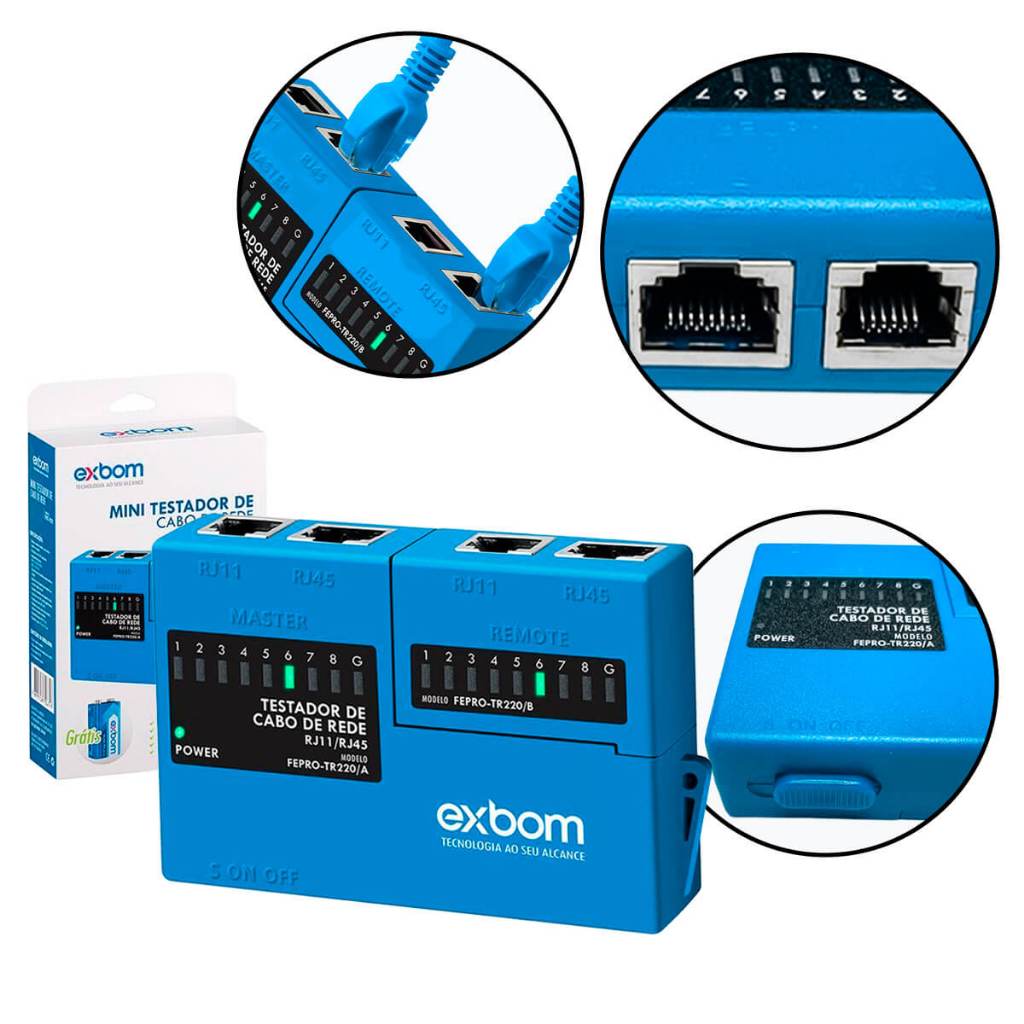 Mini Testador de cabo de rede RJ45 RJ11 Bateria 9 com led indicador ...