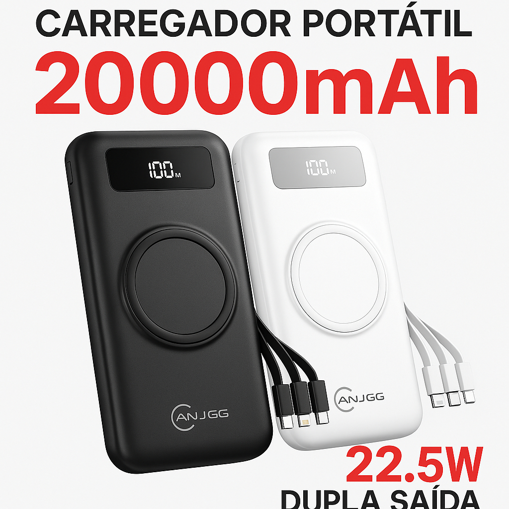 Carregador Portátil 20000mAh e 10000mAh 22.5W com 4 Cabos e ...