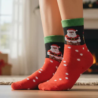 Kit 3,6 ou 12 Pares Meia Infantil Natal Cano Médio Estampas Natalina