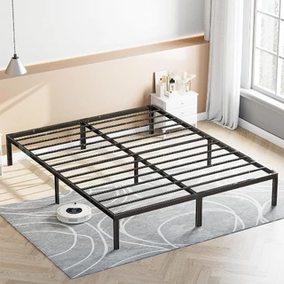 Estrutura de cama de metal para camas de casal, fácil de montar e dobrável, com ripas de aço para suporte