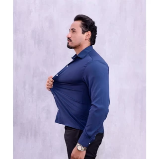 Camisa Masculina Não Amarrota Com Elastano Manga Longa Slim Fit Social