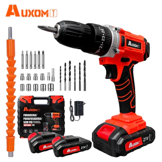 AUXOM Parafusadeira e Furadeira 21V 2 Baterias com 24 Bits - Maleta, Impacto, Uso Contínuo