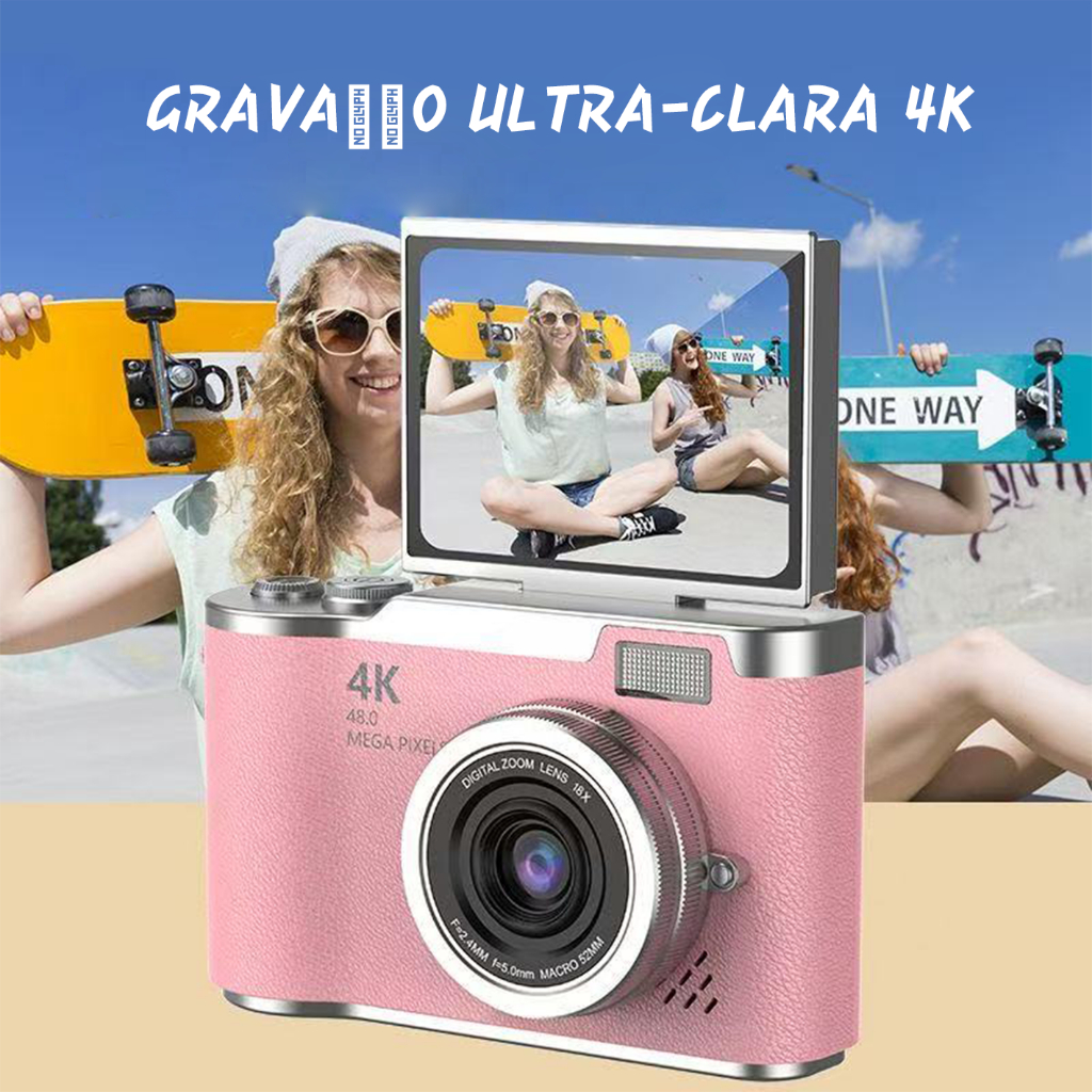 Câmera de zoom digital CCD 8x Tela flip LED de alta definição de 2