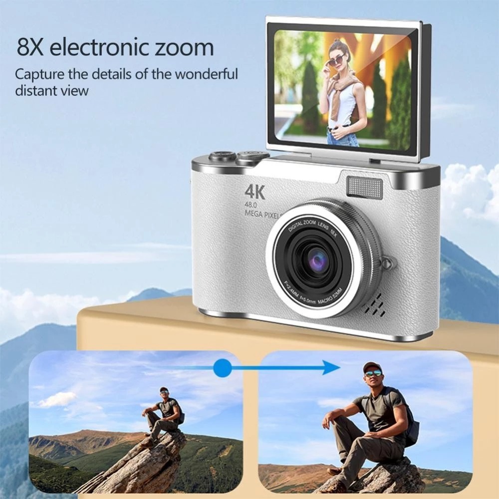 Câmera de zoom digital CCD 8x Tela flip LED de alta definição de 2
