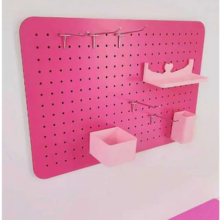 Painel organizador Pegboard de parede MDF - Formatos exclusivos (Flor, Retangular e Moldura Decorativa) + 5 ganchos 5cm