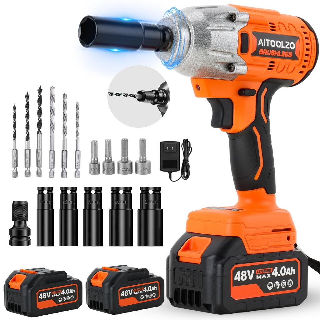 900N.M Parafusadeira Chave De Impacto 48V C/2Bateria + Luz