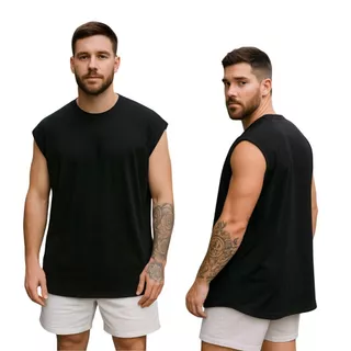 Camiseta Regata Oversized Masculina Academia Machão Treino Longline Lisa