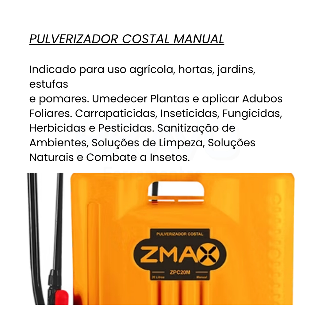 Pulverizador Manual Costal 20L Zmax Com Alças 20L Bomba