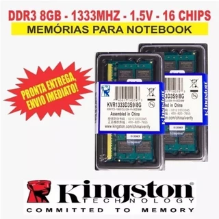 Memória Kingston Ddr3 8gb 1333 Mhz Notebook 1,35, 01 Unidade KVR1333D3S9/8G