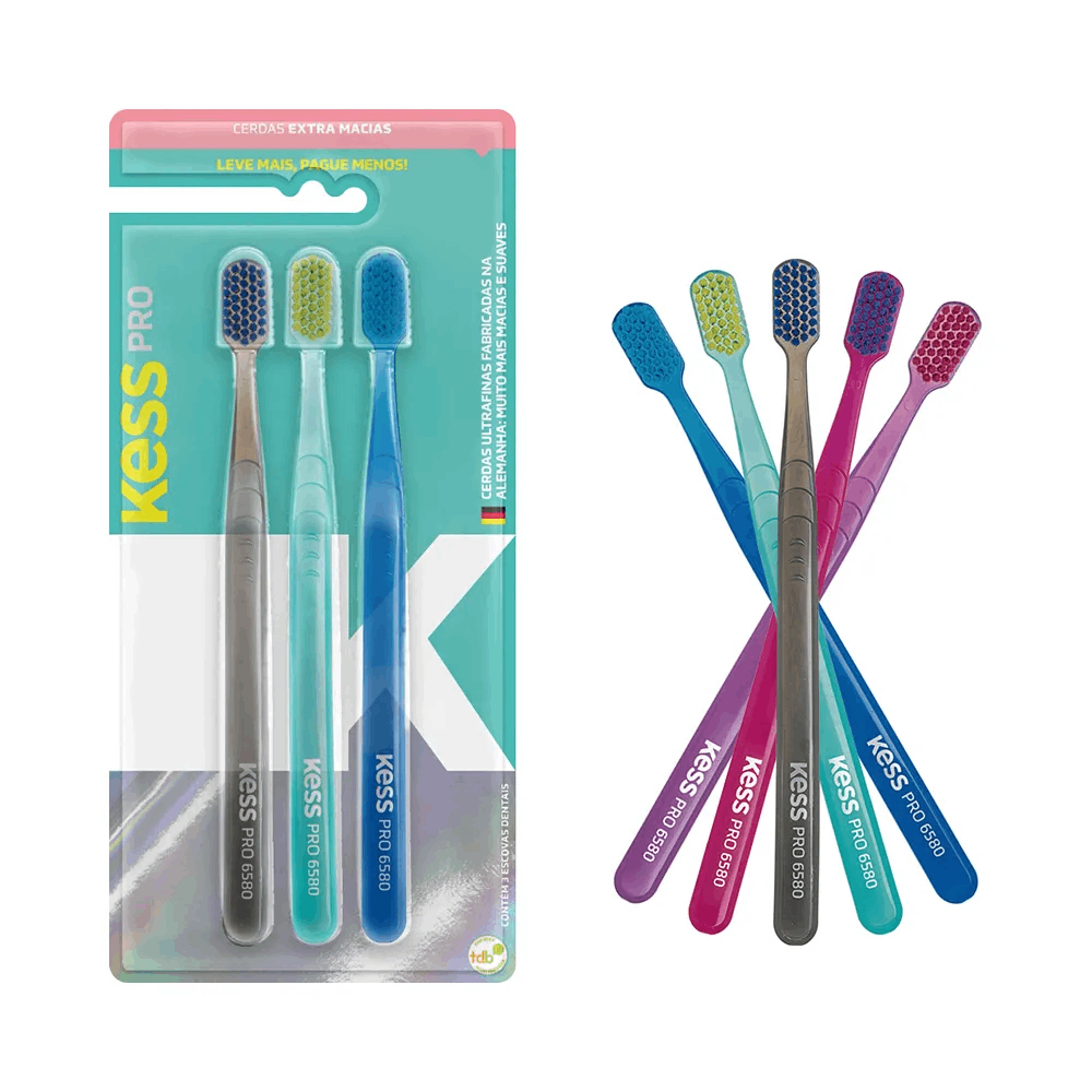 Escova Dental Kess Pro 6580 3 Unidades Cinza Verde Azul