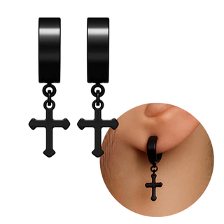 Brinco Moderno de Aço Legítimo 316L - Brinco Preto Antialérgico Argola com Cruz / Crucifixo em Oferta na Shopee
