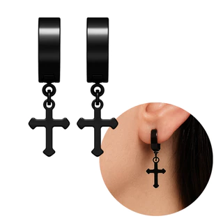 Brinco Moderno de Aço Legítimo 316L - Brinco Preto Antialérgico Argola com Cruz / Crucifixo em Oferta na Shopee