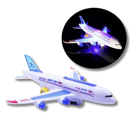 Avião De Brinquedo Airbus A380 Bate E Volta Com Luz E Som Infantil A Pilha Na Caixa