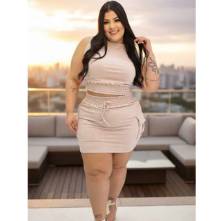 Conjunto Femenino Saia e blusa com elastico saia cargo Moletinho GG-G1-G2