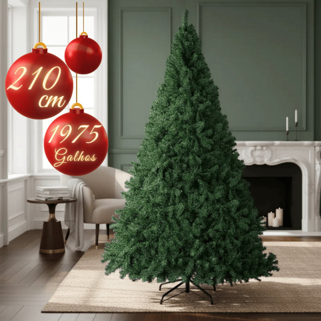 Árvore de Natal Premium 210cm com 1975 GALHOS DENSOS, Cheios e Realistas – Luxo 2025