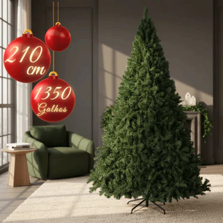 Árvore De Natal Pinheiro Grande Luxo 210cm 1350 Galhos Verde