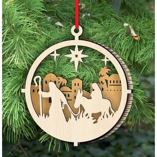 Bola de Natal Presépio em MDF 3mm – Enfeite Religioso Corte a Laser