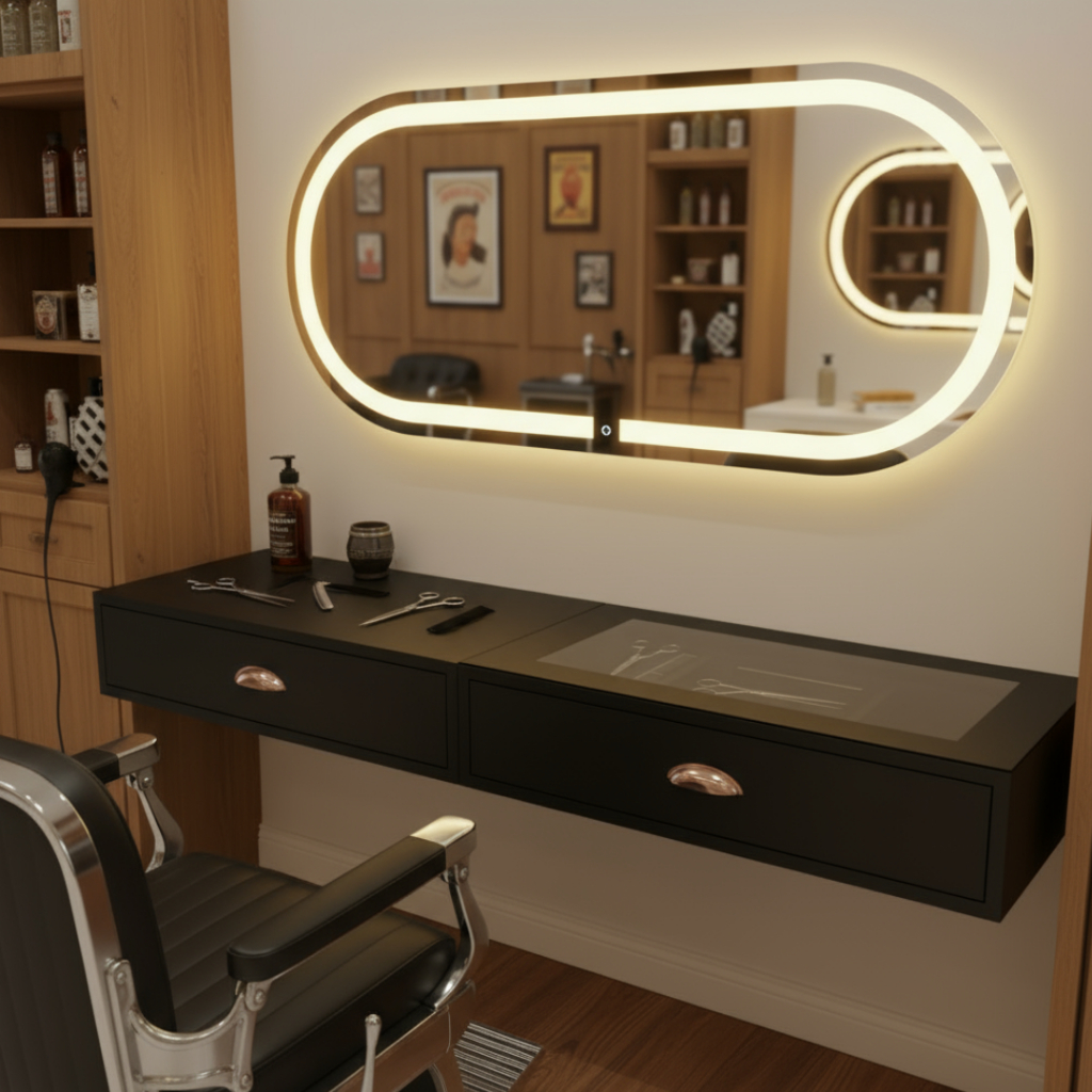 Bancada para Salão de Beleza e Barber shop console tampo de vidro para ...