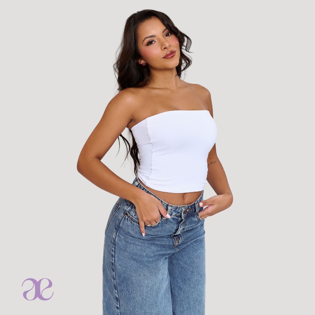 Cropped Tube Top Faixa Zero Transparência Forro Duplo Sem Bojo