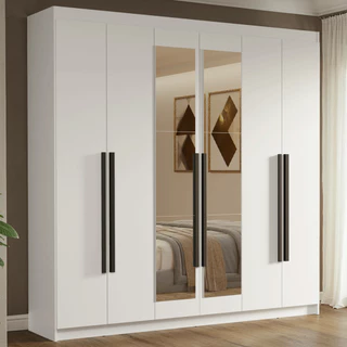 Guarda-Roupa Casal 6 Portas Batentes com Espelho Branco/Branco/Preto Venus Madesa em Oferta na Shopee