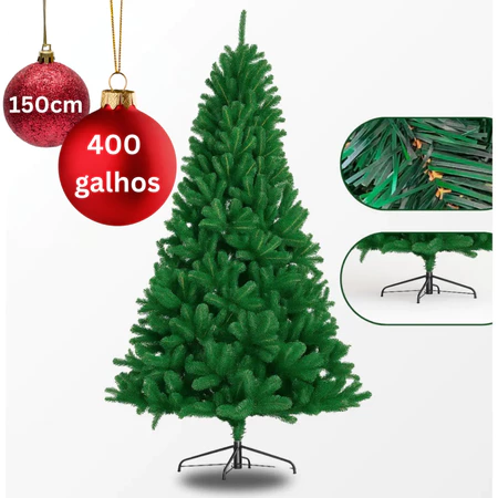 Árvore de natal 150 cm 400 galhos super cheia grande luxo decoração de natal papai noel 2025