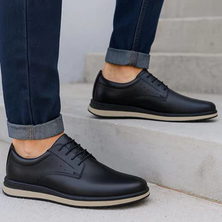 Sapato Masculino Loafer com Cadarço Casual Social Esporte Fino Fosco Preto e Whisky