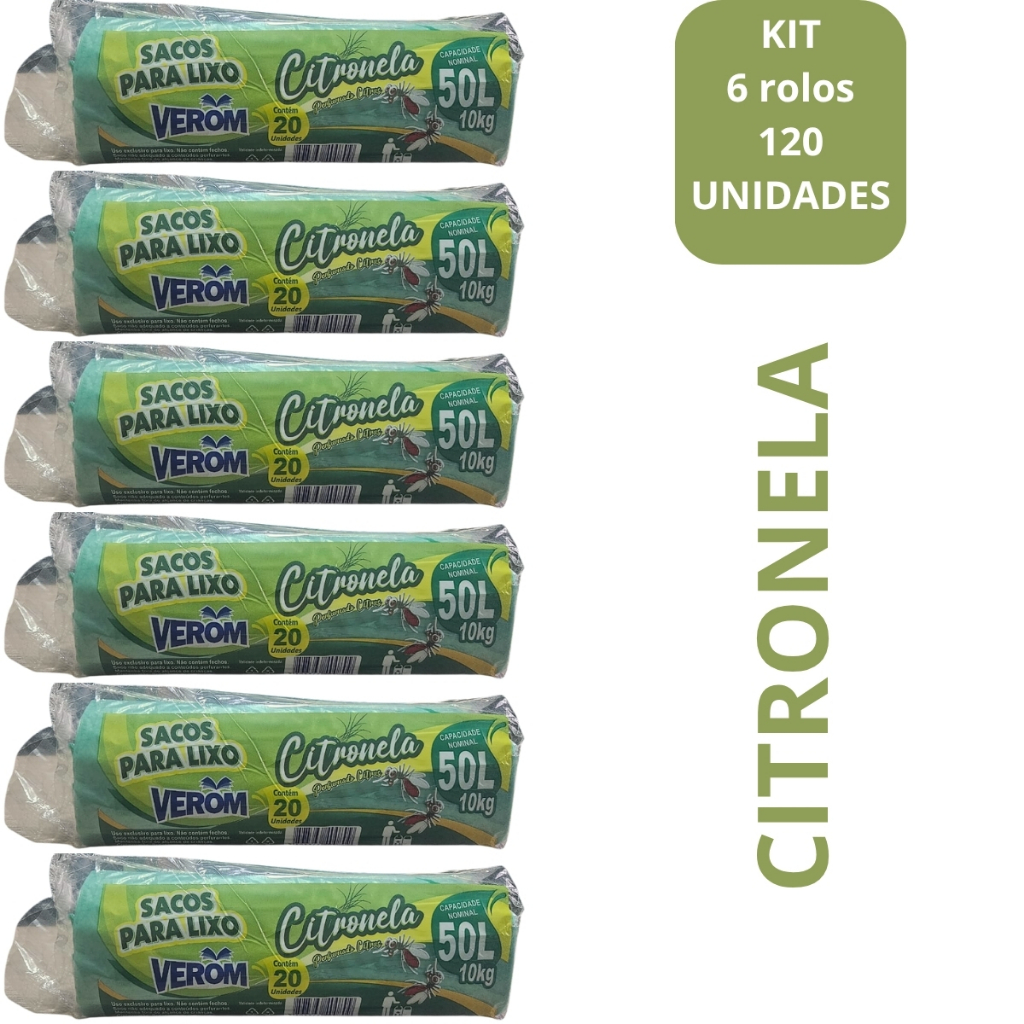 Saco Lixo Verom Citronela 50 Lts - Kit C/6 Rolos - 120 Unidades ...