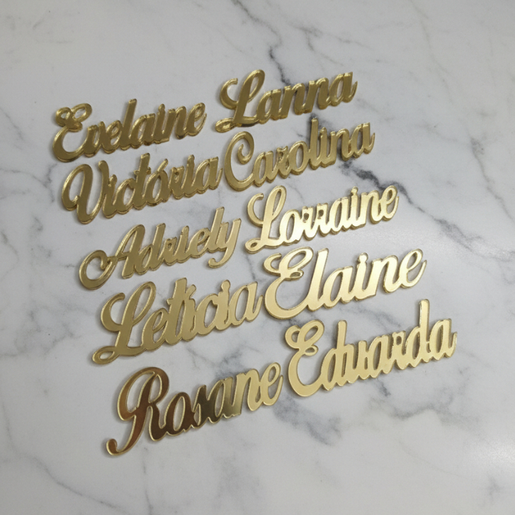 Kit 5 Nomes / apliques Personalizados em Acrílico Dourado Espelhado ...