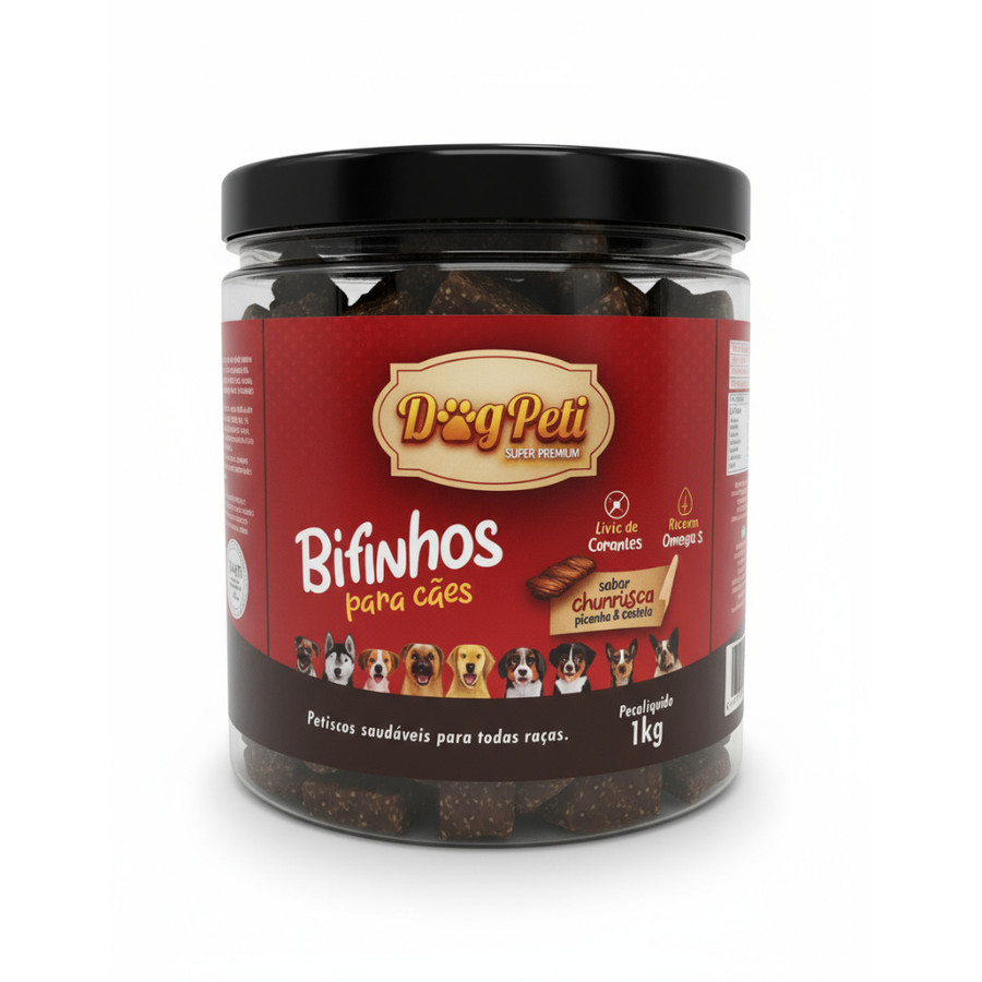 Bifinho Petisco Para Cães Super Premium Dog Peti 1kg Pote Pet Macio Treinamento Pet Cachorros