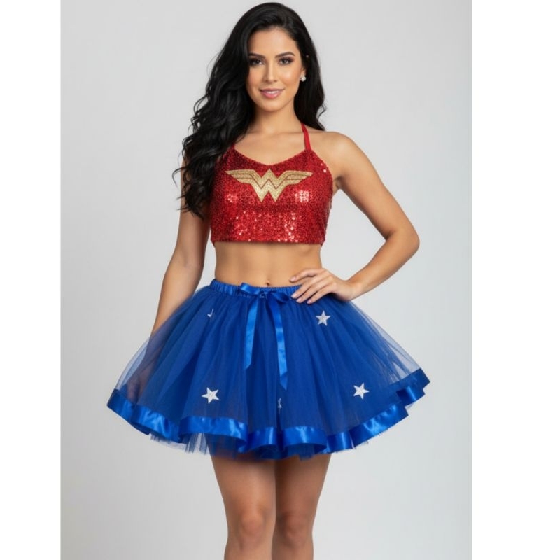 Fantasia Feminina Adulto Luxo Mulher Maravilha Super Herói Heroina ...