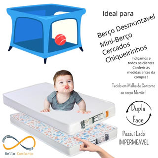 Colchão Bebe para Berço desmontavel chiqueirinho com lado impermeavel 100x70x10 Bello Conforto em Oferta na Shopee