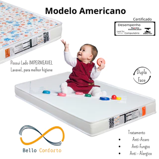 Colchão de Berço D20 modelo Americano 70x130x10A Face impermeavel Branco Bello Conforto em Oferta na Shopee