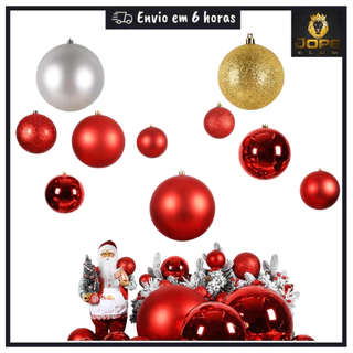 Kit12 Bolinhas Bola de Natal 10Cm Decoração Para Arvore Natalina Luxo Dourado Vermelho Premium JOPE
