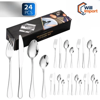 Kit Faqueiro Jogo de Talheres 24 Peças Talheres Prata de Aço Inox Garfo Colher Faca Colher De Mesa utensílios de cozinha