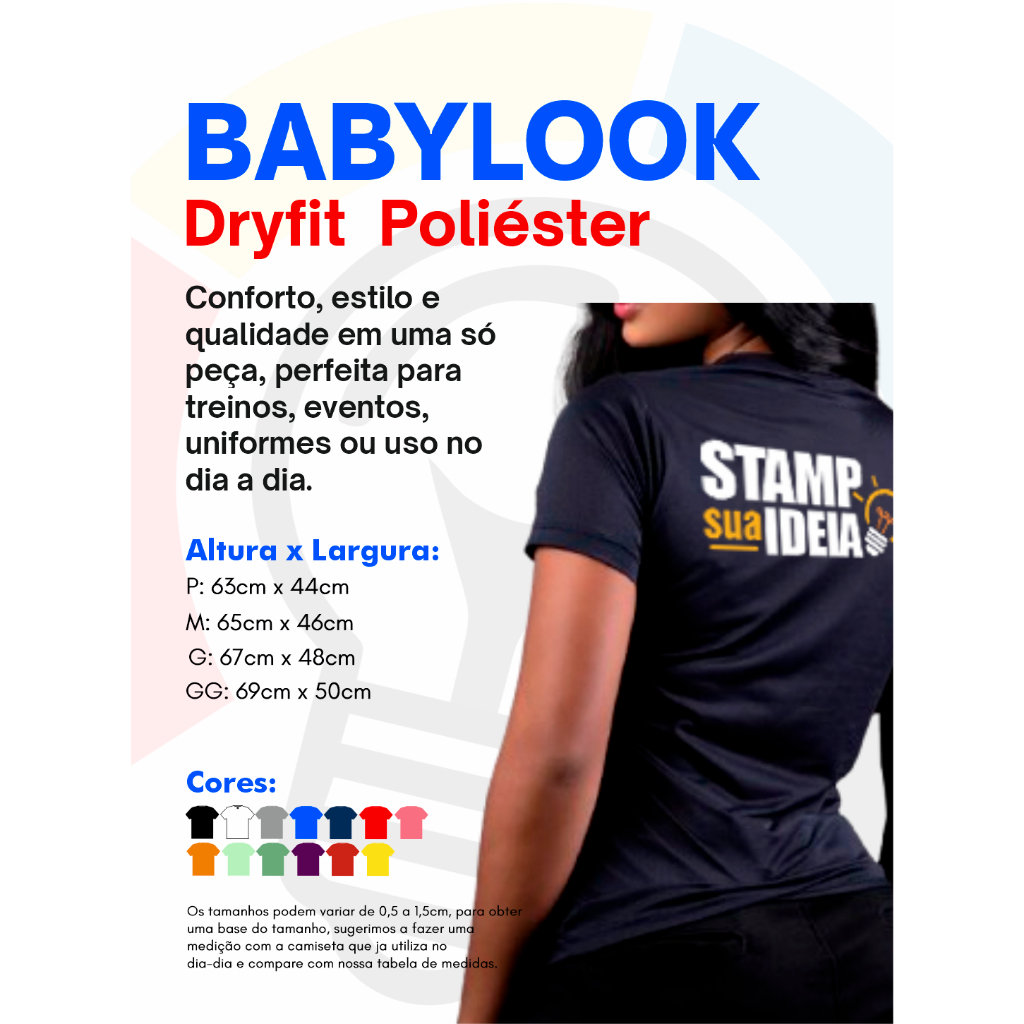 Babylook Dry Fit Poliester Personalizada - Malha Esportiva e Uniformes