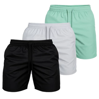 Kit 3 Bermuda Maculina Short tactel com elastano academia piscina corrida Praia