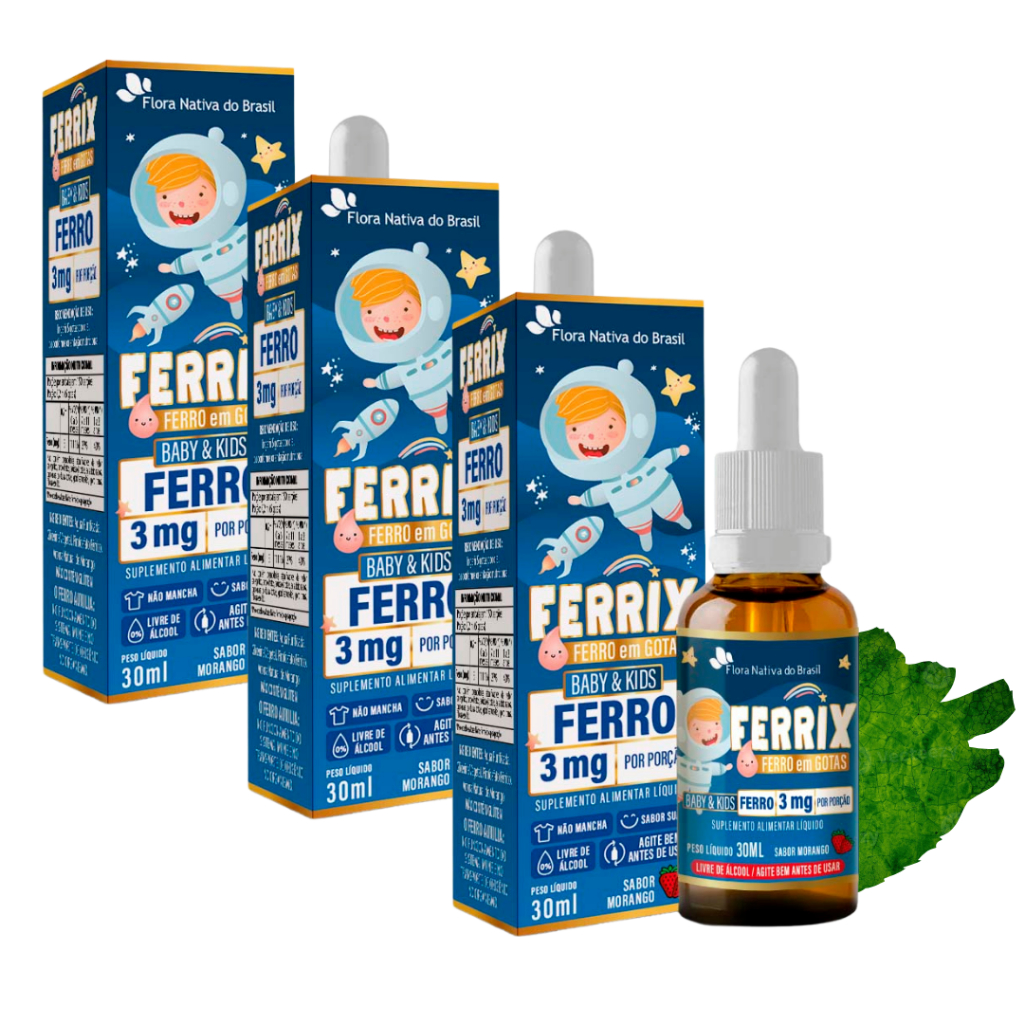 Kit 3 Suplemento Infantil Ferrix Ferro 5mg 30ml Sabor Morango OU Uva ...