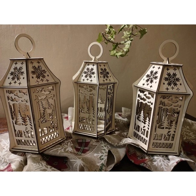 Lanternas Decorativas Natalinas em MDF – Elegância e Cenário de Inverno Corte a Laser