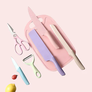 【Oferta por tempo limitado】Kit de Conjunto Facas Coloridas Tesoura Descascador Cozinha Gourmet 6/7 Peças em Oferta na Shopee