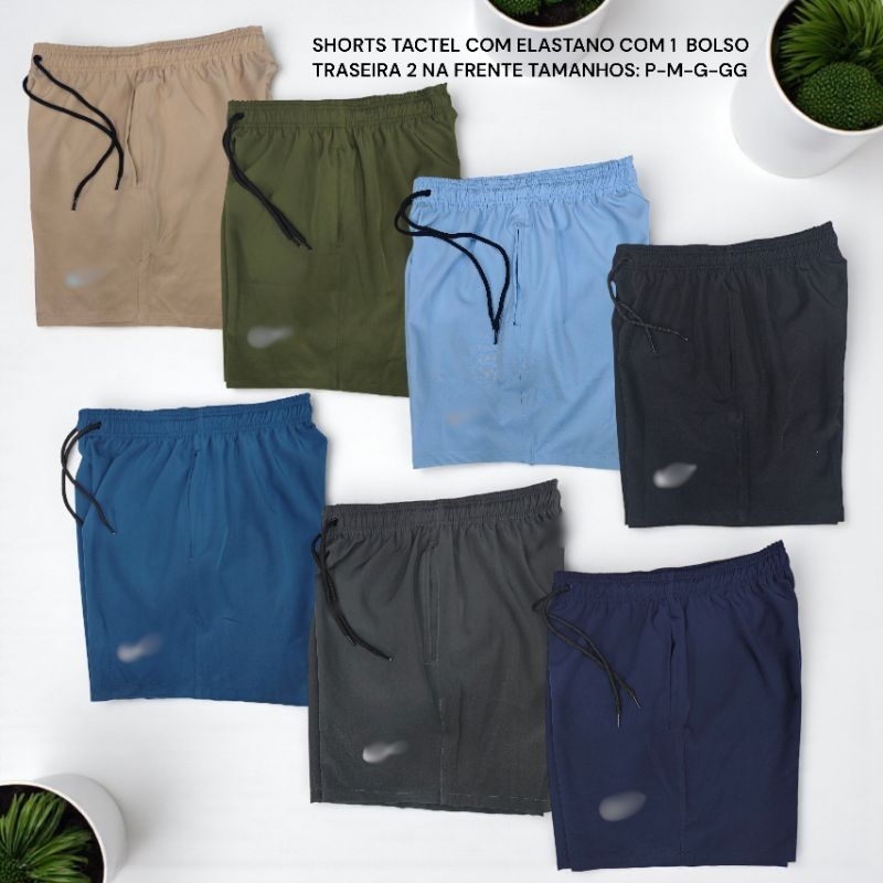 Short Tactel com elastano treino, corrida, praia com 2 bolsos com marca ✅ refletivo cores variados