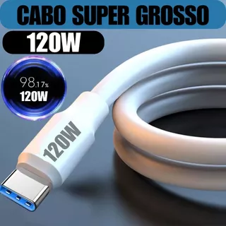 1 2 OU 3 Cabo Turbo SUPER GROSSO 120w USB-TIPO C para IPHONE 15 16 MOTO G Y Z REDMI POCO PAD SAMSUNG
