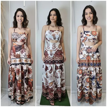 Vestido longo feminino com manga longa e forro preto