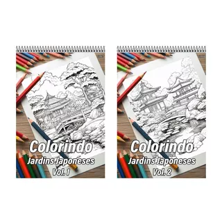 2 Cadernos Com 50 Desenhos Para Colorir Jardins Japoneses Vol. 1 + Vol. 2 - Tamanho A4 (21x29,7cm) K40 em Oferta na Shopee