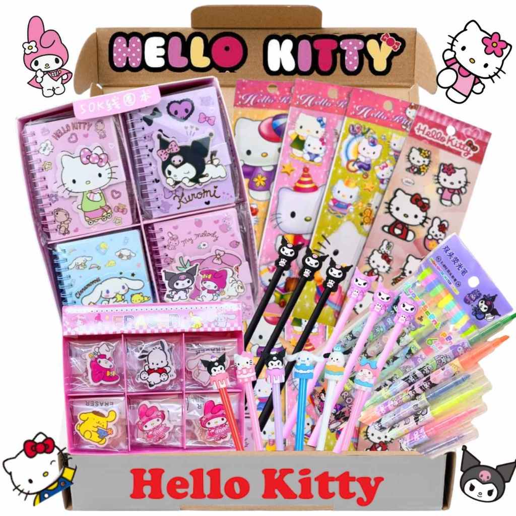 Kit Hello Kitty E Turma Sanrio Escolar Caderno Caneta Adesivos Lápis ...
