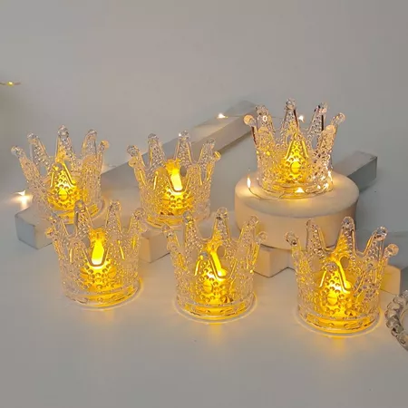 Mini Luminária de Led decorativa de mesa em plástico com forma de coroa HD61241