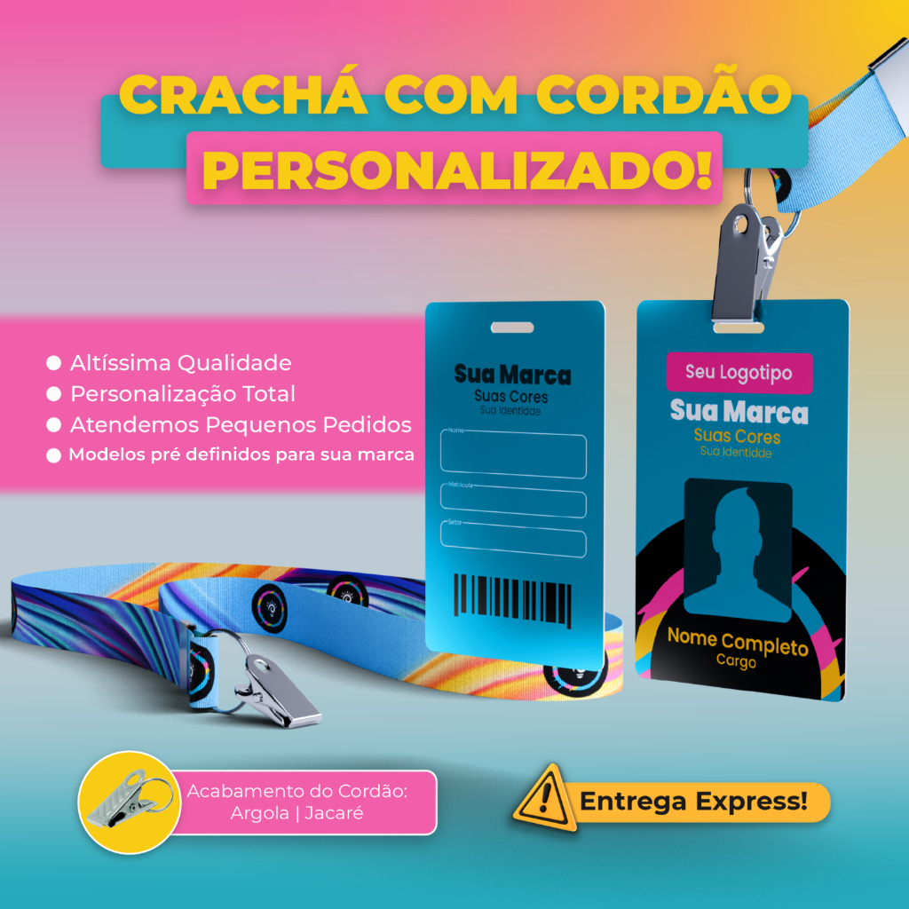 KIT Crachá Personalizado em PVC com Cordão | Criamos sua Arte | Shopee ...