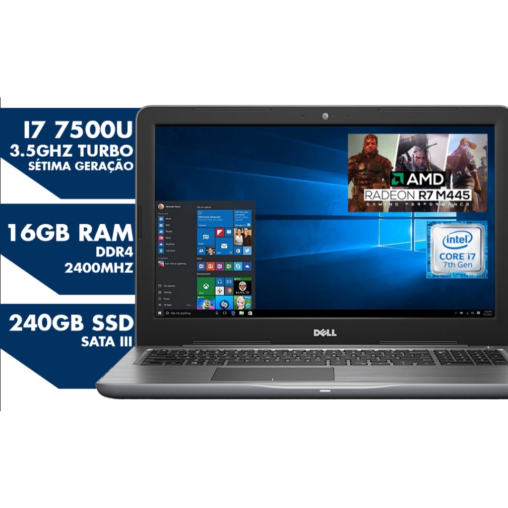 NOTEBOOK DELL INSPIRON 5567 C/ VIDEO DEDICADO - I7 7500U / AMD RADEON ...