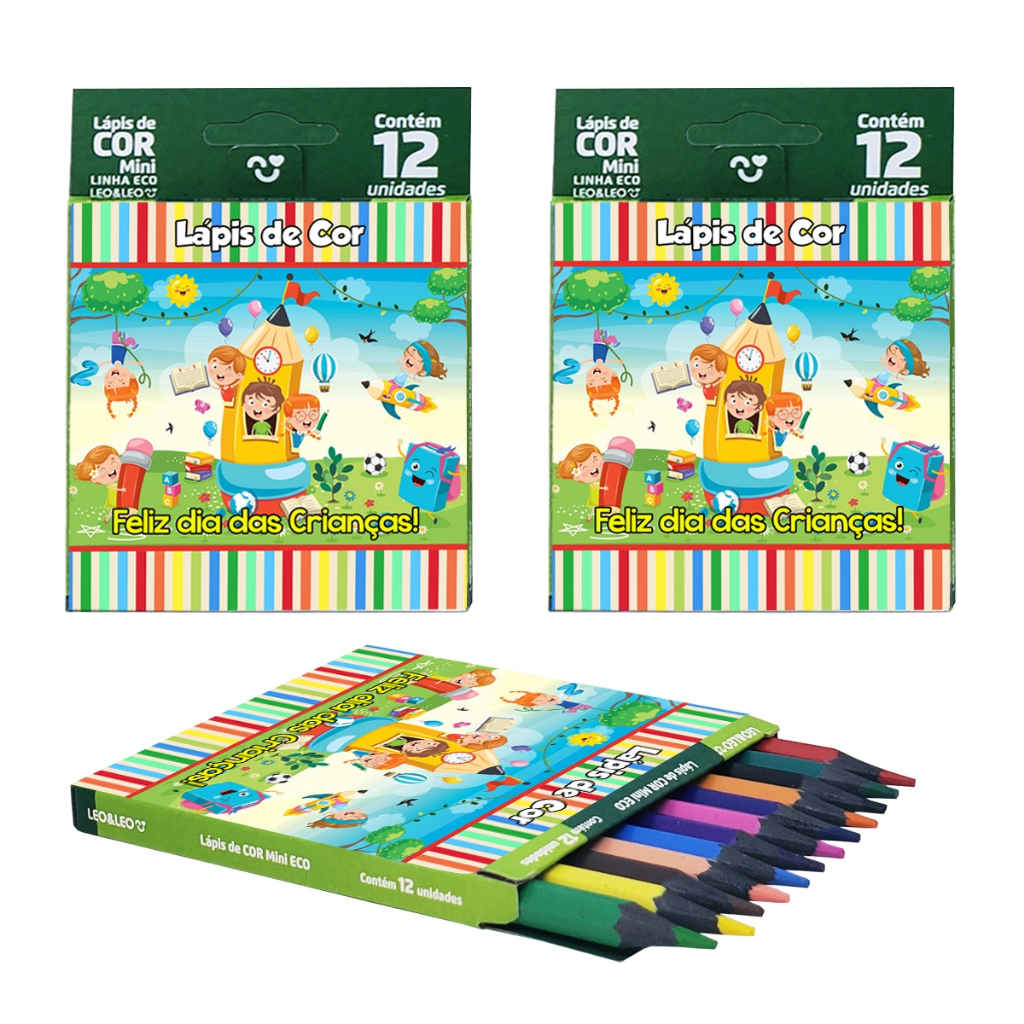 6 Lápis De Cor 12 Cores Personalizados Lembrancinhas Dia das Crianças ...